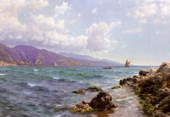 Peder Mork Monsted : Fishing Boats on the Water, Cap Martin